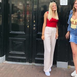 Red Two Piece Crop Top and Pants Set